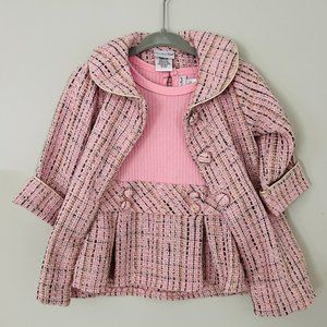 Boucle pink and black baby dress and coat set size 12 months